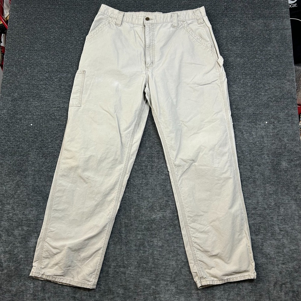 Carhartt Dungaree Fit Carpenter Pants Men's B181 Tan Canvas Work Utility - 40X34